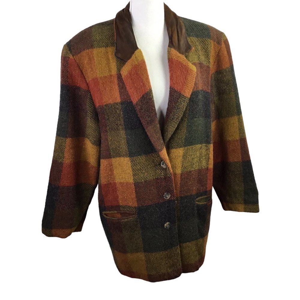 Woolrich Multicolor Plaid Wool Blazer - Rust, Mustard, Olive, Charcoal